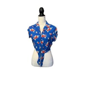 Adam Levine Floral Crop Twist Tie Blouse NWT